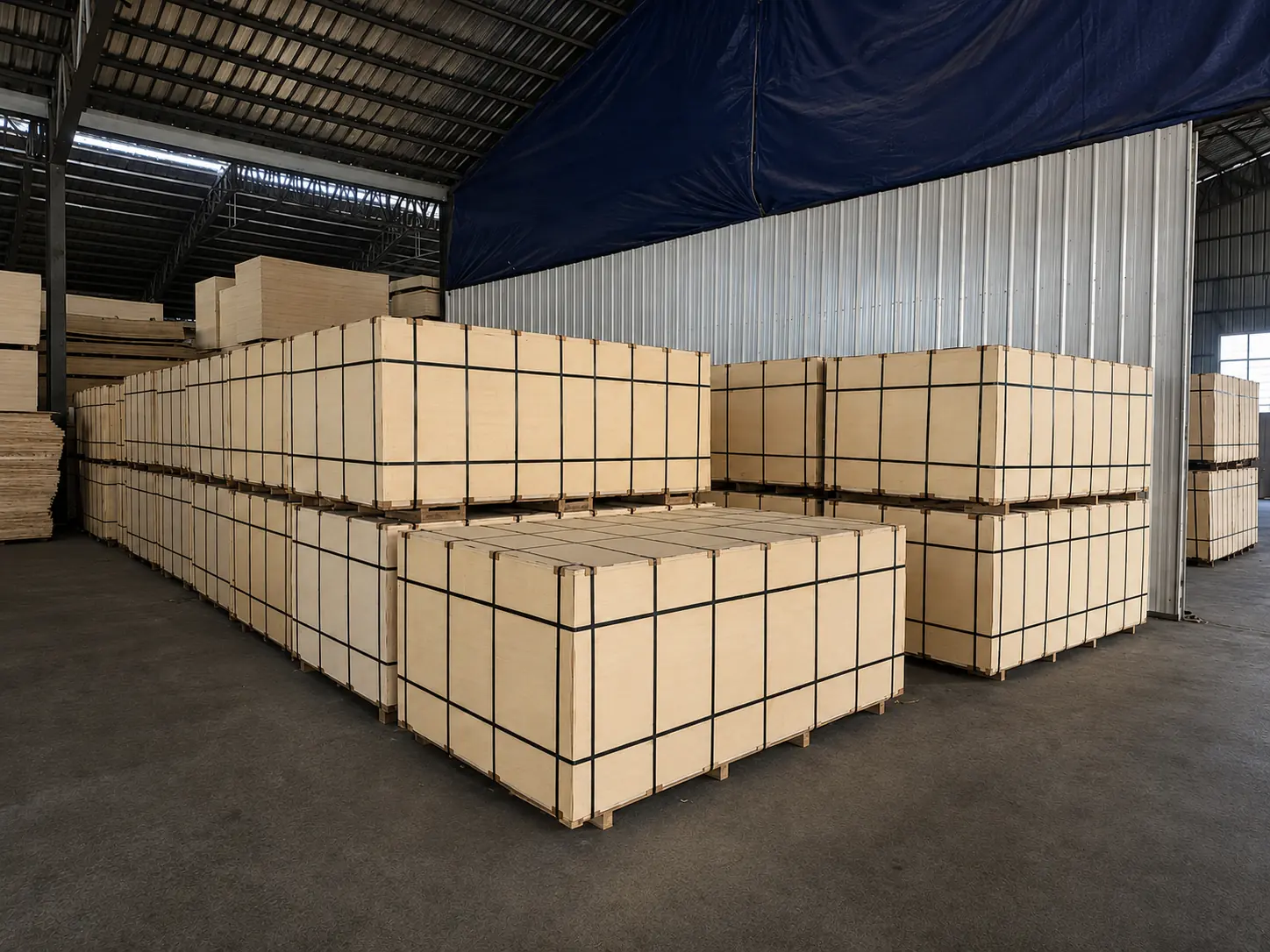 Large warehouse stock of palletised shutterply